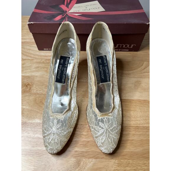 NEW Stuart Weitzman for Mr Seymour Bridal Heels White Lace Size 6.5 JL - Picture 5 of 12